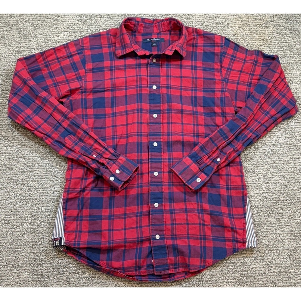 Brooks Brothers Boys Button Down Shirt Fleece Plaid Cotton Long Sleeve Large